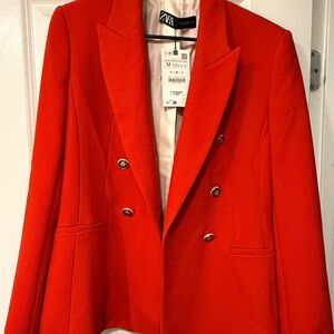 Zara Red Double-Breasted Blazer